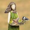 Fairy Garden Statue with Bird Feeder Lawn Resin Ornaments Garden Art Sculptures for Outdoor