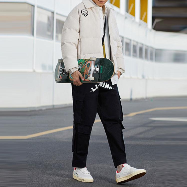 Li-Ning X Steven Harrington Cartoon Alphabet Pattern Loose Casual Cargo Pants Men Bottoms Black AKXR609-2