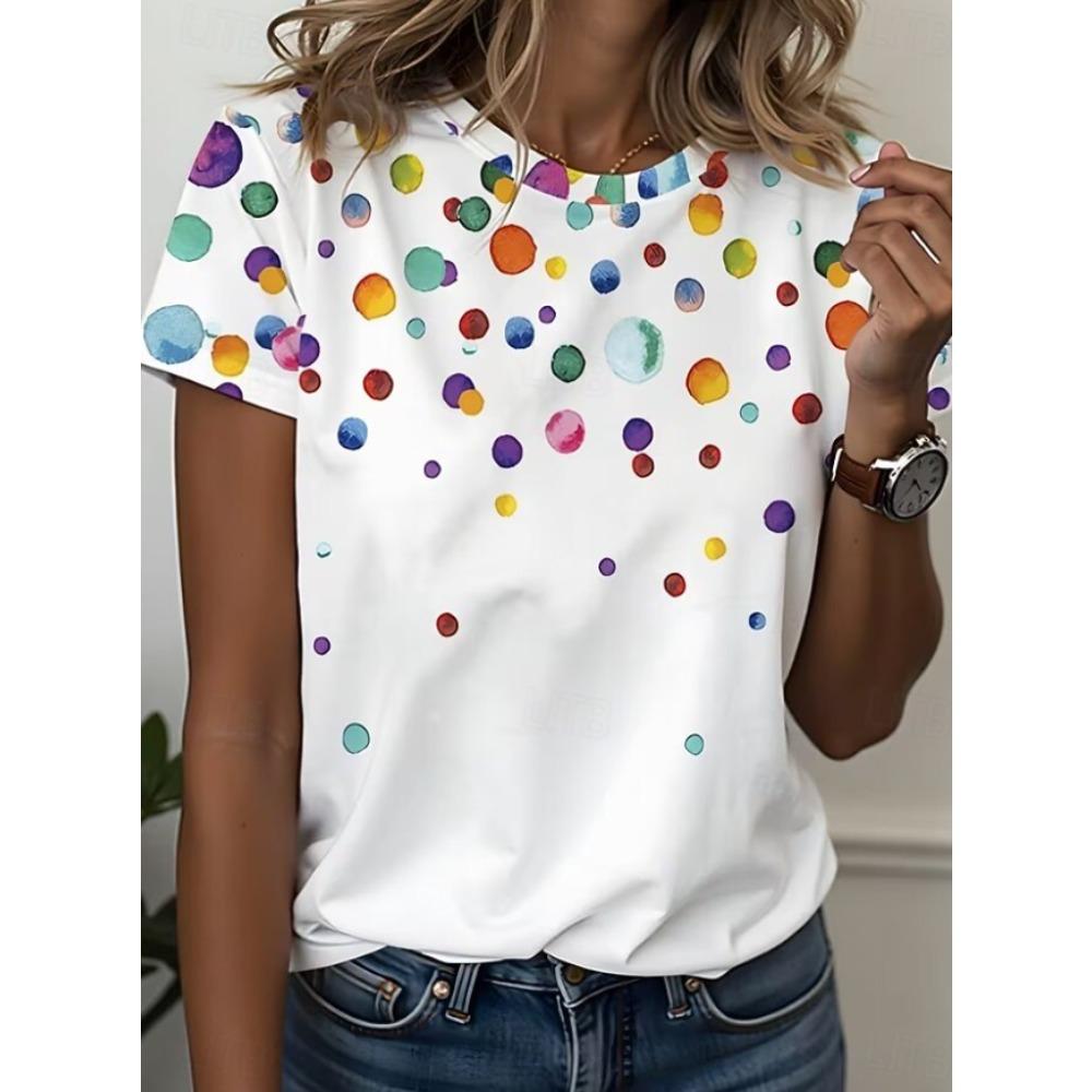 Fashion Women Retro Creative Polka Dot Print T Shirt Funny Casual O-neck Short Sleeves T-shirt Summer Female Tee Shirt
