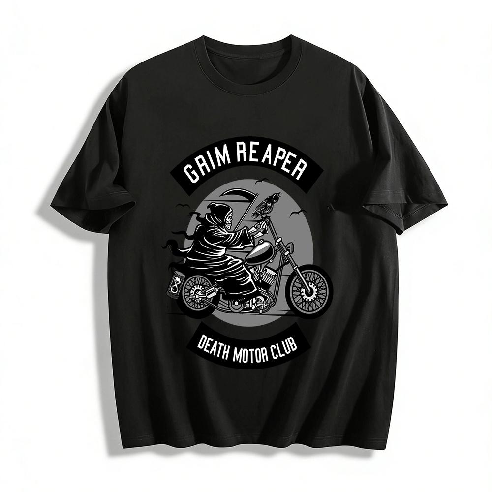 Grim Reaper Death Motor Club Retro Print Biker Graphic Tee Pure cotton T-shirt XXS