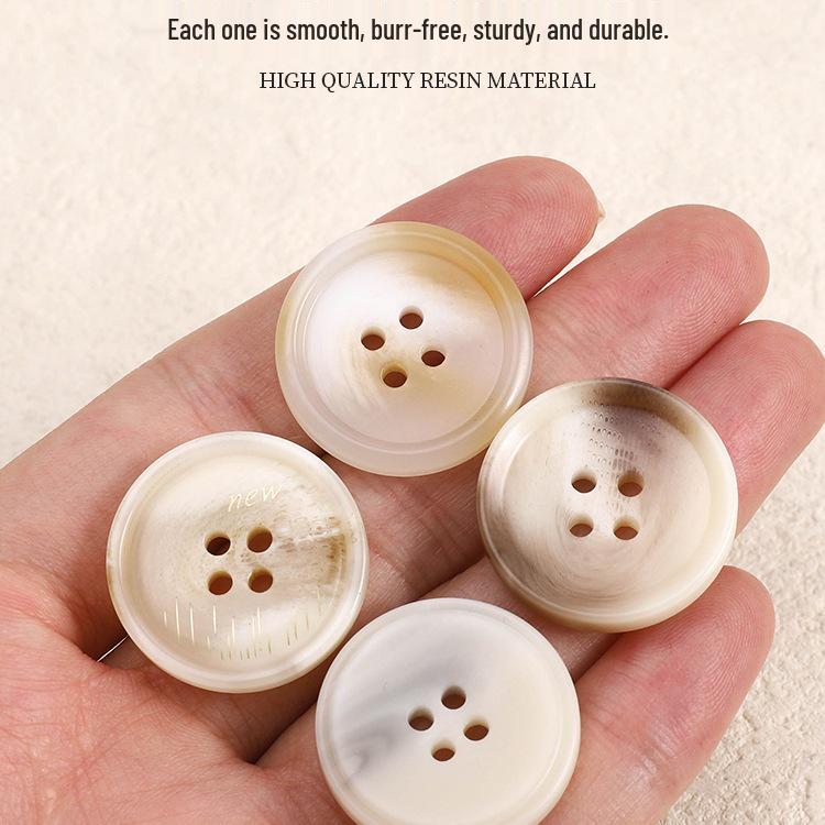 Versatile Beige Resin Coat Buttons: Summer Wear Woolen Round Four-Hole Design for Men and Women