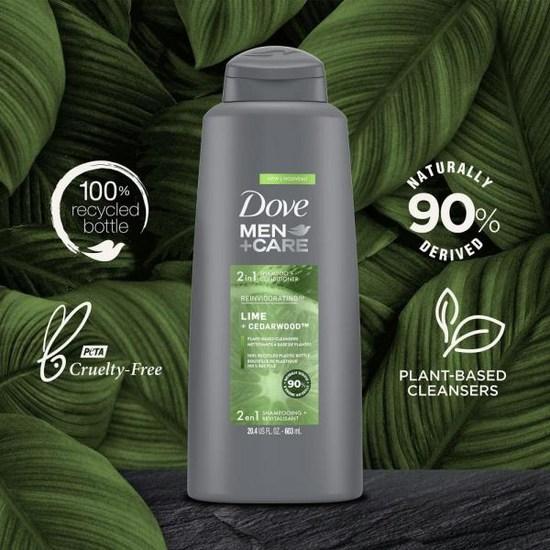 DOVE MEN CARE For Healthy Hair 2 In Shampoo and Conditioner Lime Cedar Naturally Derived Plant-Based Cleanser 20.4