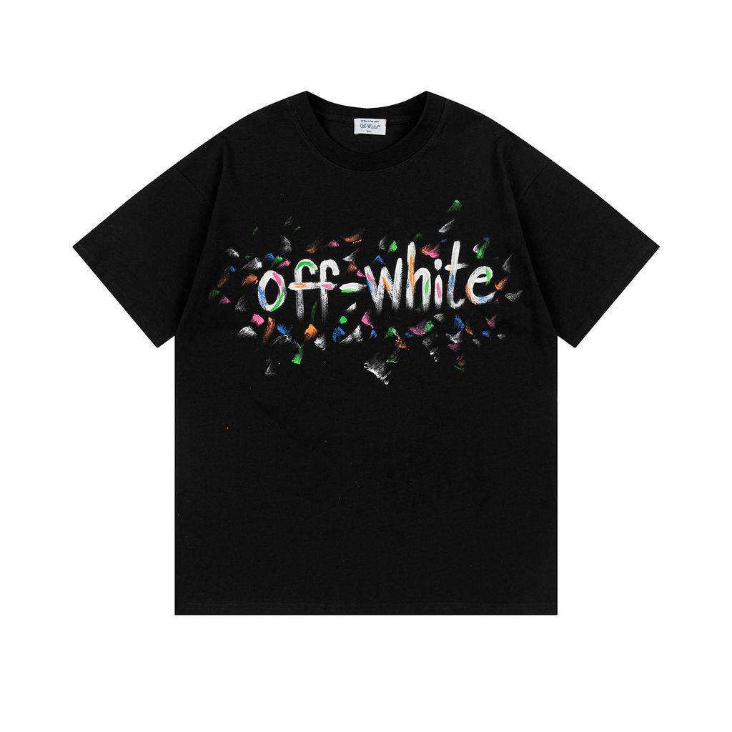 9068 Off-White 2026 Spring/Summer New Colorful Letter Arrow Pattern Round Neck Hooded Short Sleeved Men's and Women's T-shirts