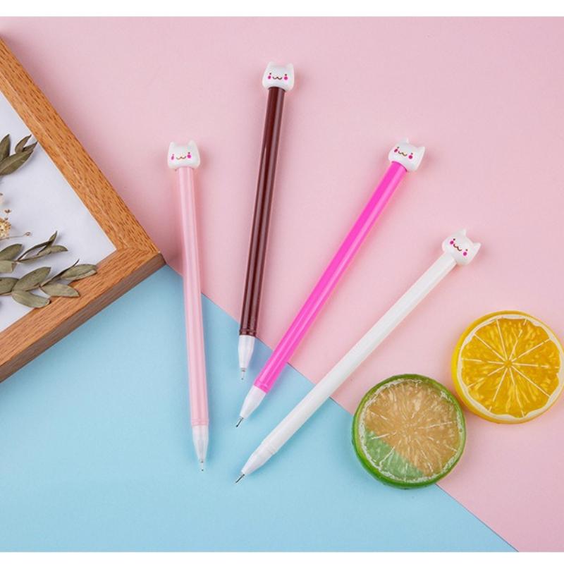 1Pc Cartoon Cute Cat Pens Supplies Gifts Student Kawai Stationery Cute Kittens Gel Pens Water Prizes Wholesale Lovely Writing Pen for Daily/Office