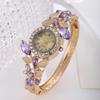 Diamond-set Leaf Quartz Watch, Decorative Alloy Bracelet Watch