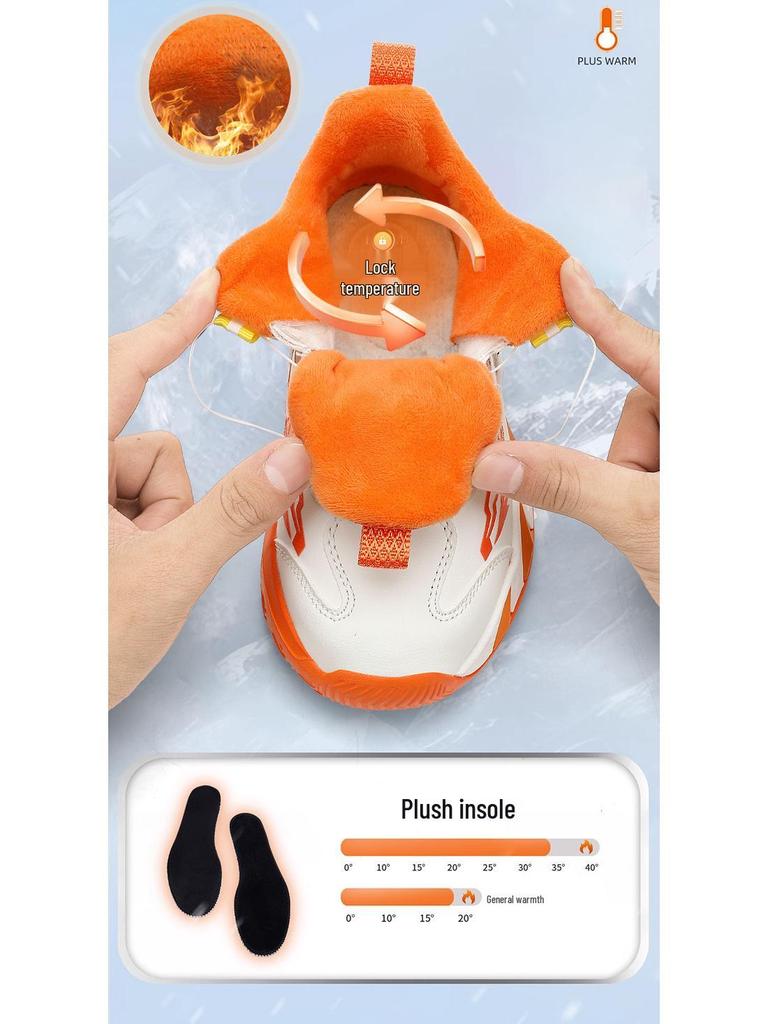 Babu Dou Boys' Double-Layer Cotton Winter Sports Shoes - 2025 Velvet-Lined Warm Sneakers for Middle and Large Children.