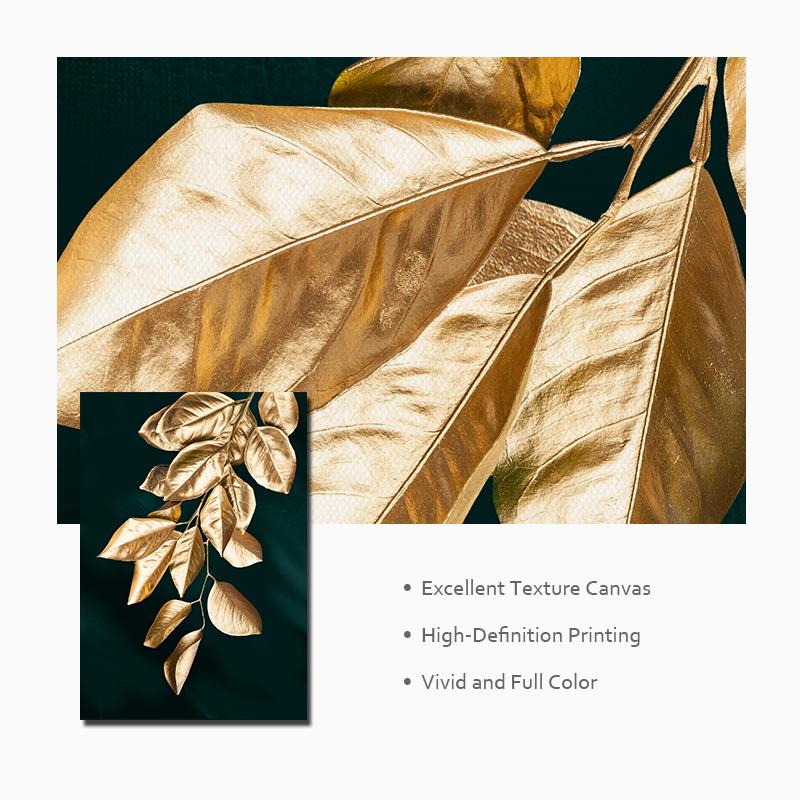Nordisk dekorasjon Golden Leaf Canvas Abstrakt maleri Veggkunstplakat og trykk Dekorative bilder til stuen Home Decor