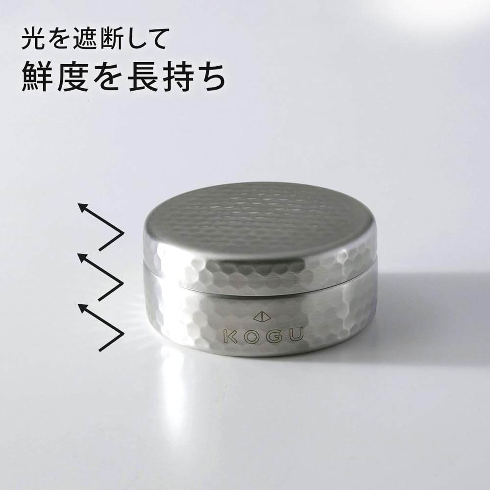 KOGU Tea Ceremony Utensils Storage Container, Matcha Canister [Made in Japan] Dishwasher Safe, Stainless Steel, with Inner Lid, Keeps Tea Fresh, Holds