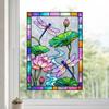 Waterproof Window Film Dragonfly Lotus Stained Glass Style Cling, Rainbow Suncatcher Static Pattern Decal, Privacy for Home Door Balcony Bathroom