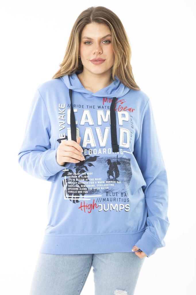 Women's Style Big Size Sweatshirt Large Size Blue Two Thread Front Printed Hooded Sweatshirt