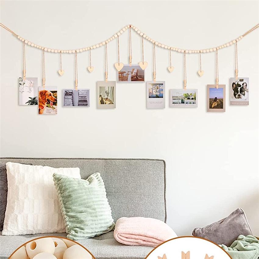 Espositore per Foto Appeso Ghirlanda di Perline in Legno Appeso da Parete Boho per Camera da Letto Soggiorno Dormitorio Decorazioni per Feste Regali per Ragazze Adolescenti