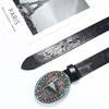 Men'S Western Denim Belt Bull Head Retro Punk Pu Wide Belt