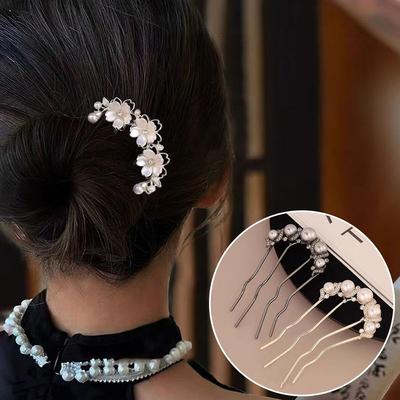 Perlové Květinové Vlnité Hřebeny do Vlasů Sponky do Vlasů ve Tvaru U Klipy do Vlasů pro Ženy Elegantní Styl Čelenka Vidličky Nástroje pro Úpravu Vlasů Ozdoba Hlavy