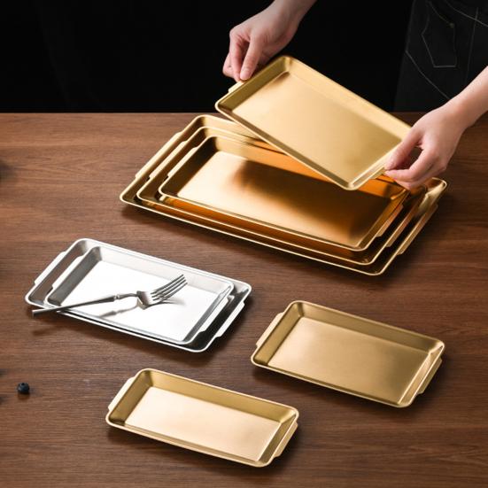 Stainless Steel BBQ Serving Tray Heavy Duty Rectangular Serving Platter with Handles Dishwasher Safe