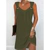 QICED Fashion Summer Spring Solid Color Print Sleeveless V-Neck Casual Dresses