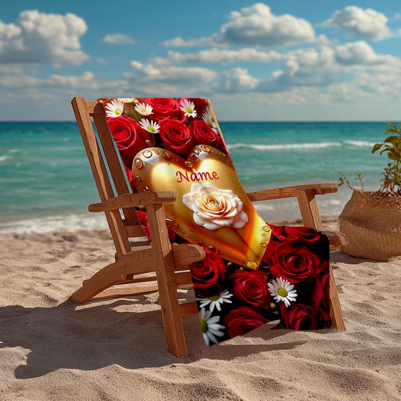 Custom Name Ultra-Soft Beach Towel with Love Theme,Ideal for Pool - Camping, Diving - Perfect Travel Essential, Vibrant Beach Towel.