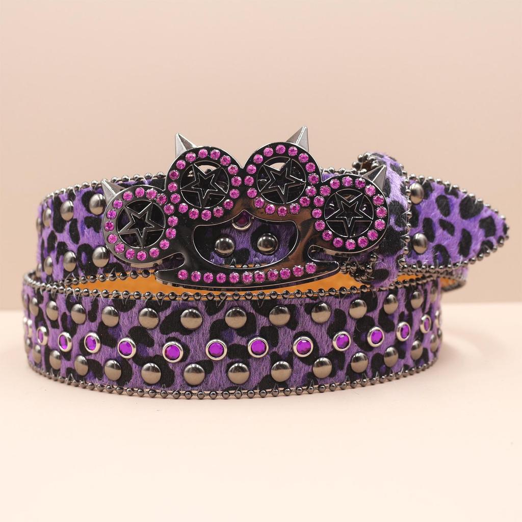 Leopard Print Rhinestone Knuckle Duster Punk Belt - Y2K European & American Style Women's Decorative Accessory