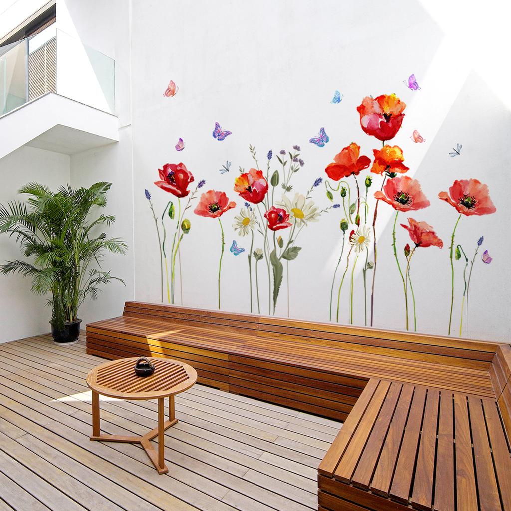 Kolorowe Kwiaty, Rośliny i Motyle Naklejka Ścienna Samoprzylepna Usuwalna do Salonu Sypialni Tło Wystrój Domu