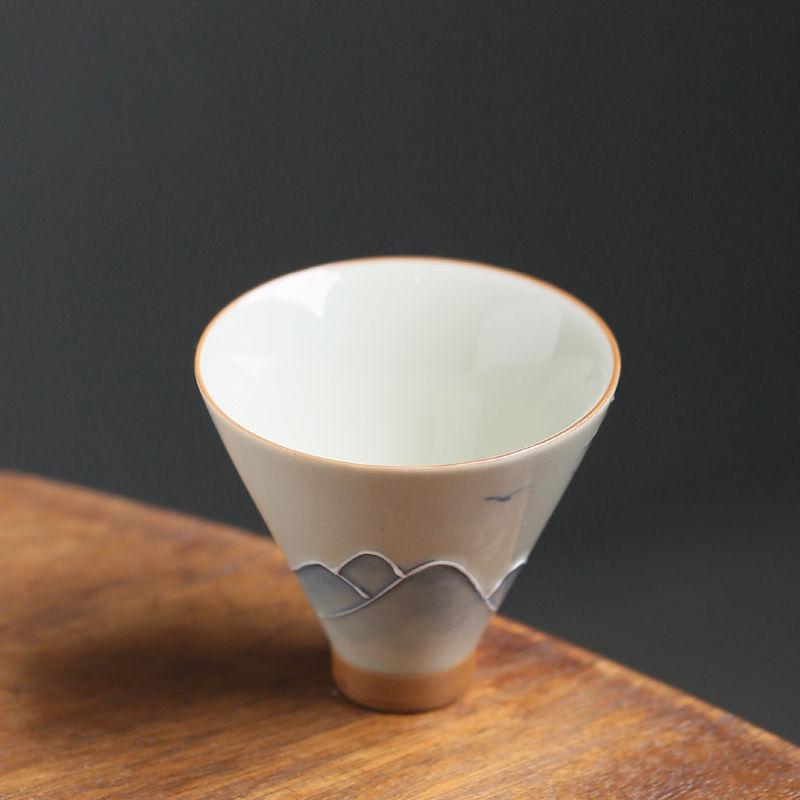 Hand-painted Landscape Hats Teacups Kung Fu Tea Set Grass Ash Ceramic Underglaze Color Drinking Tea Tasting Tea Single Cups