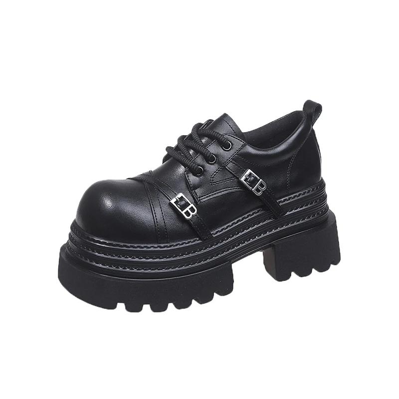 Fashion 8CM NEW Chunky Platform High Heels Women Spring Leather Ankle Buckle Mary Jane Shoes Woman Thick Heeled Pumps Lolita Shoes