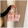 IELGY With Bow Commuter Underarm Bag Spring Summer Portable One-Shoulder Bowling Pillow Bag