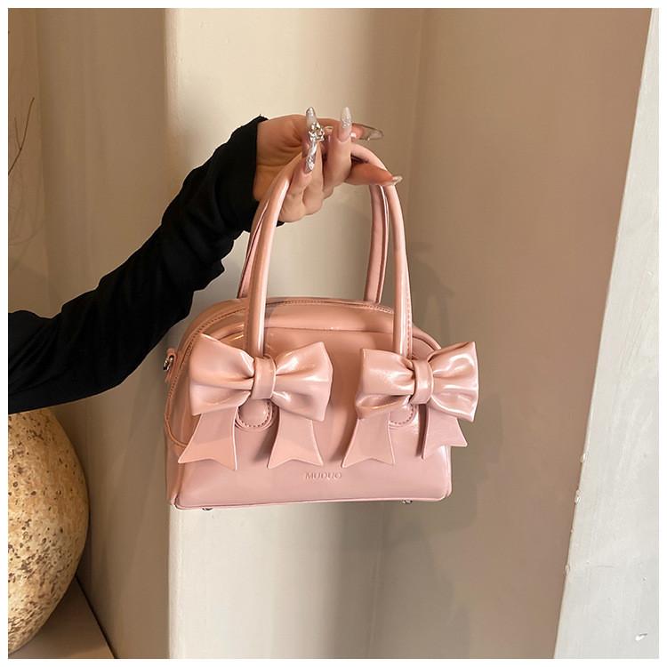 IELGY With Bow Commuter Underarm Bag Spring Summer Portable One-Shoulder Bowling Pillow Bag