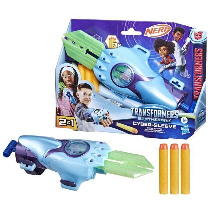Nerf blaster de combat cyber-sleeve avec 3 fléchettes nerf et cyber-épée, jouet de déguisement interactif, transformers earthspark