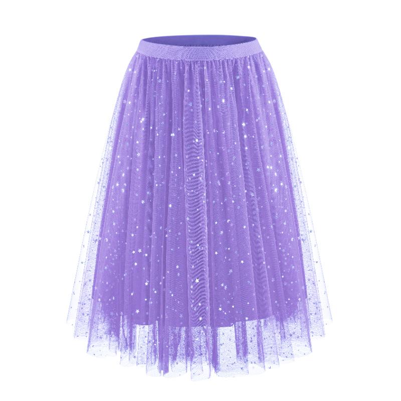 Spring Summer Single-layer Skirts Tutu Skirts Puff Skirts Star and Moon Sequin Multi-panel Tulle  Fluffy Layered Tulle Tutu Skirt