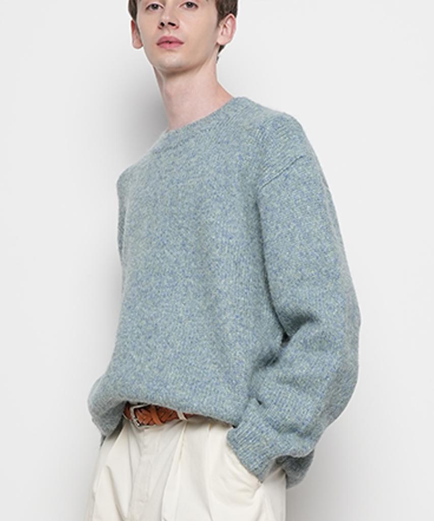 THE-ABON Men'S Day Classic Wool Mix Round Knit Mint