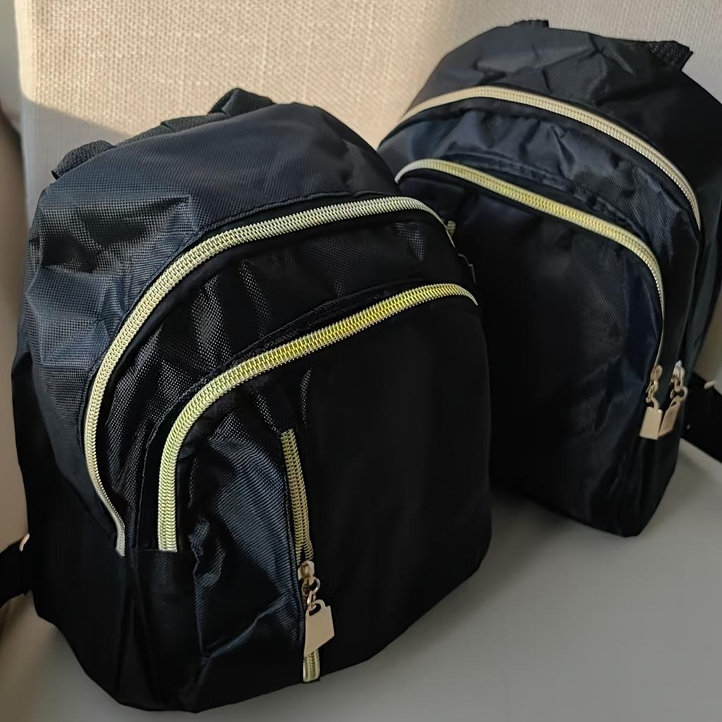 Women'S Backpack - Chic Black with Yellow Zipper Accents, Multiple Compartments, Adjustable Shoulder Straps, Casual Preppy Style