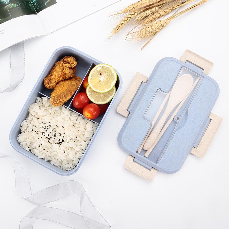 Wheat Straw Bento Lunch Box with Cutlery - Portable, Sealed, Compartmented for Students & Office Workers