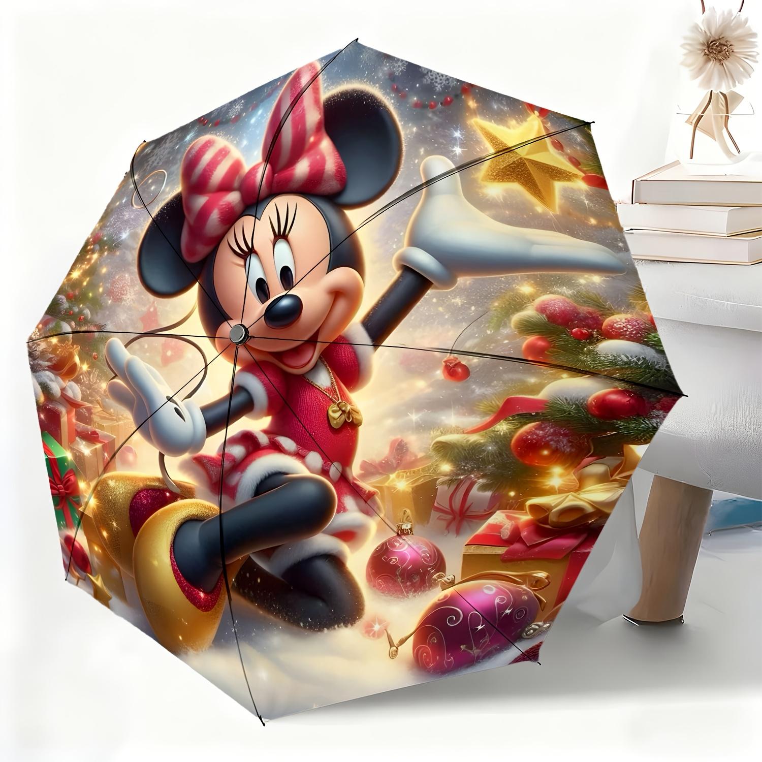 

1pc Disney Minnie Mouse Christmas Joy Print Automatic Umbrella, All-Weather Umbrella Suitable for All Occasions, Portable Fold (as the picture,Iron&8K)