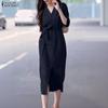 ZANZEA Women Casual V-Neck Solid Color Long Sleeve Sheath Dress