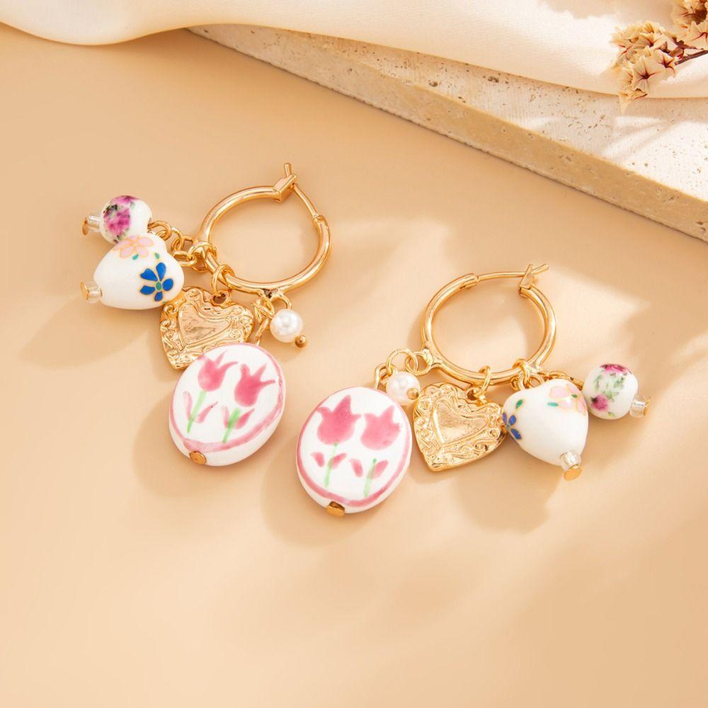 Jewelry Accessories Ceramic Ear Buckle New Chinese Style Hoop Earrings  Party
