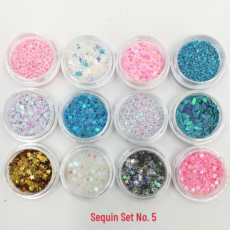 Nail Art Glitter Sequins Set: 12 Colors - Plum Blossom, Star, Hexagonal, Heart