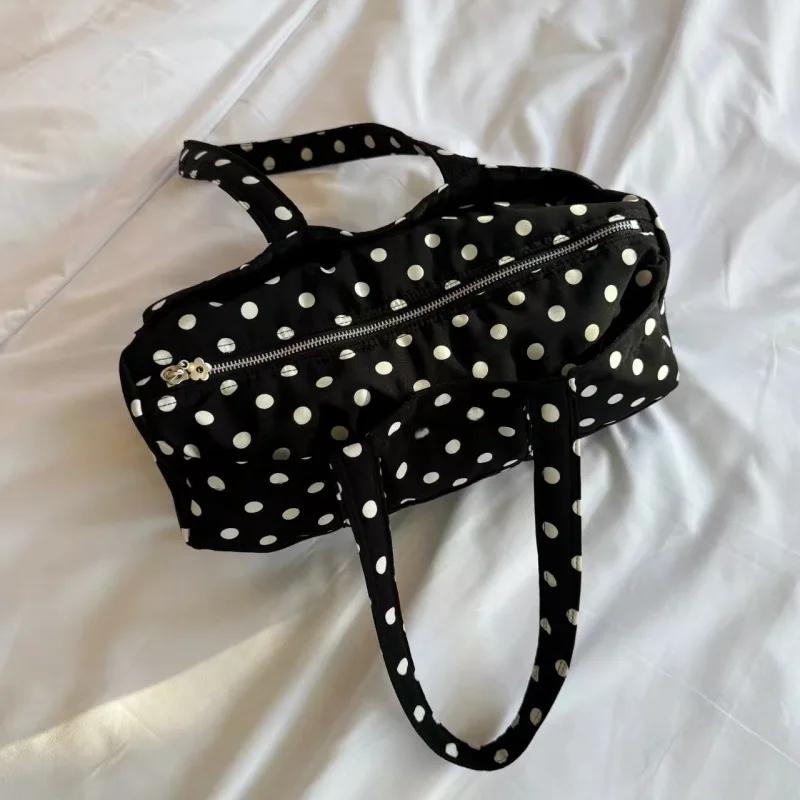 2026 New Korean Sle Large Capaci Shoulder Bag Casual Travel Ladies Handbag Women's Y2k Polka Dot Print Canvas Tote Bag for Youth