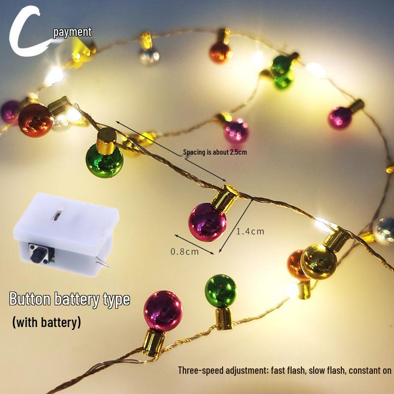 Christmas Beaded LED Bullet String Lights - Electroplated Bulbs, Tree Decoration Neon Lights
