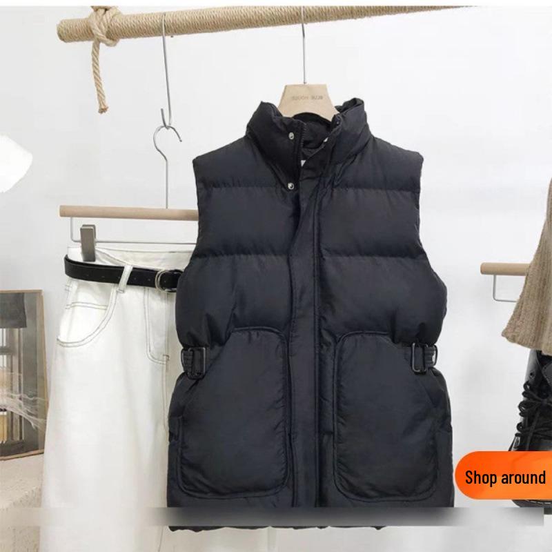 

Женский приталенный модный пуховый жилет со стойкой - Универсальный дизайн без рукавов, подчеркивающий талию, для осени и зимы 2XL (Recommended 135-155 lbs) чёрный