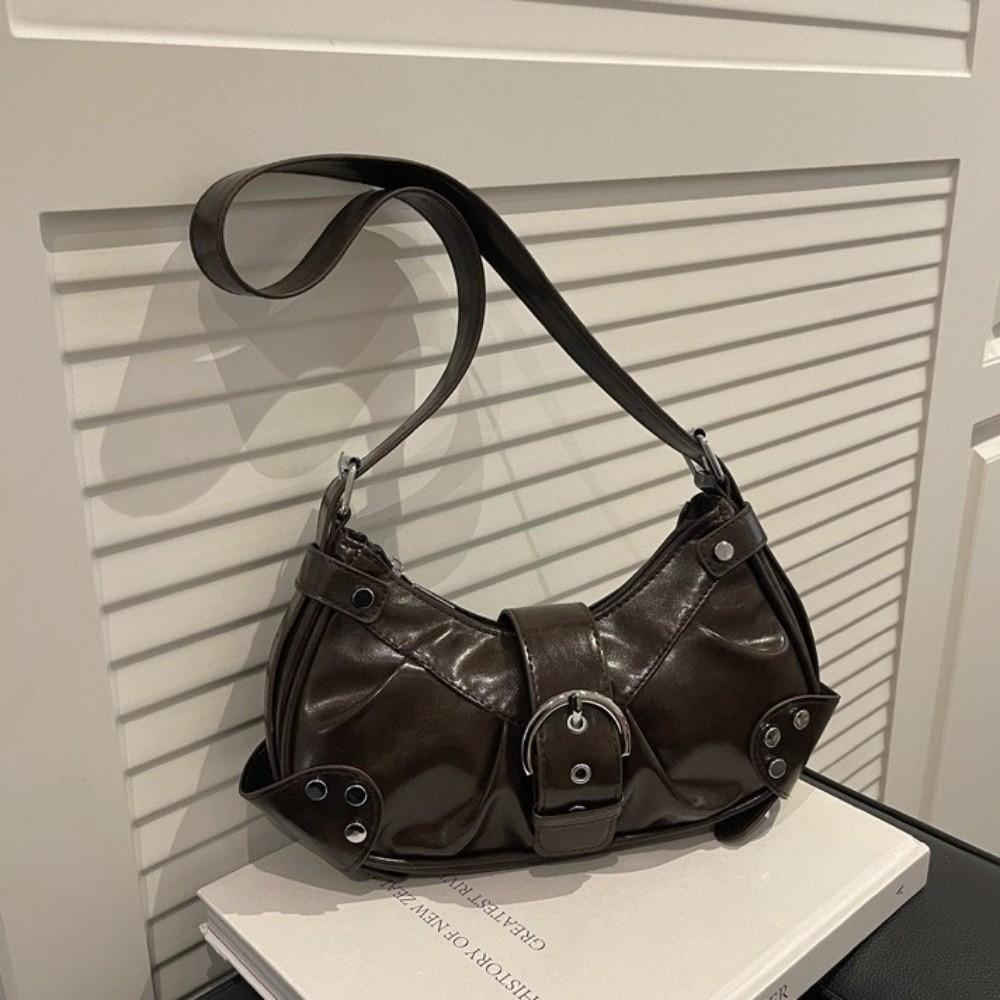 Pleated Y2k Shoulder Bag Hobo Bag Spicy Girl Handbag Vintage Buckle Underarm Bag Women