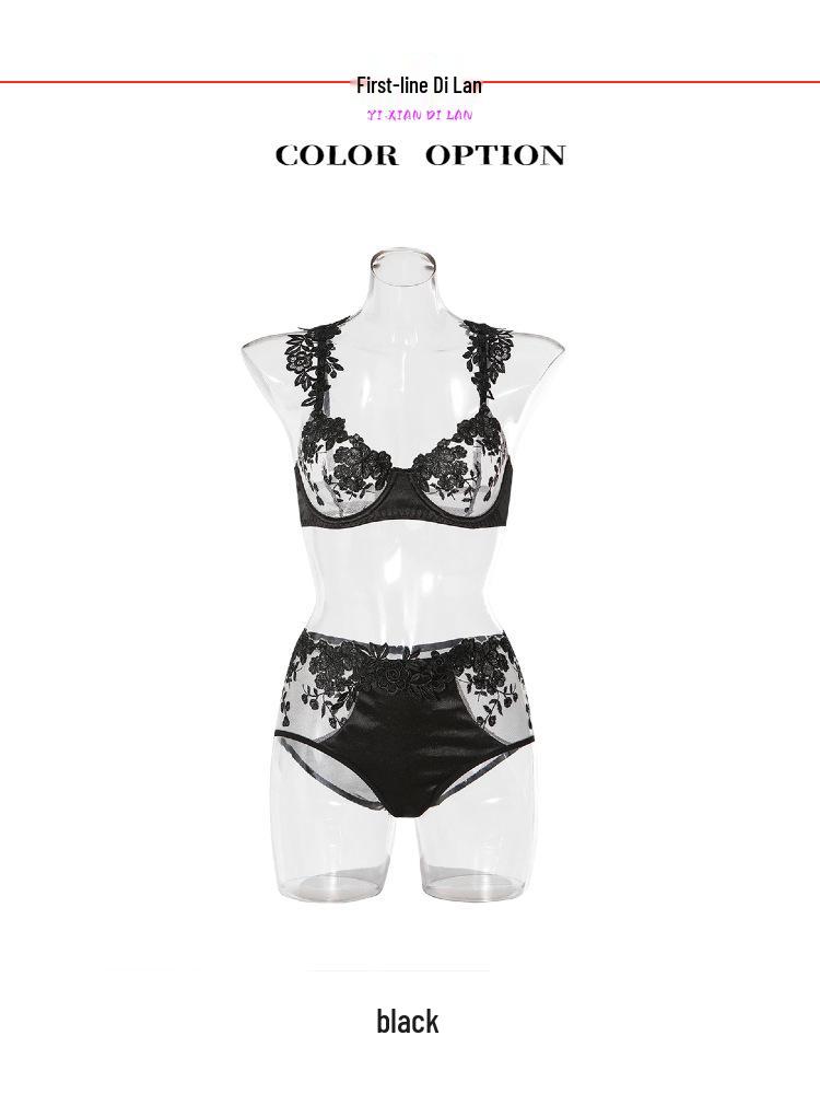 2025 Best-Selling French Mesh Embroidery Push-Up Lingerie Set for Pure Desire