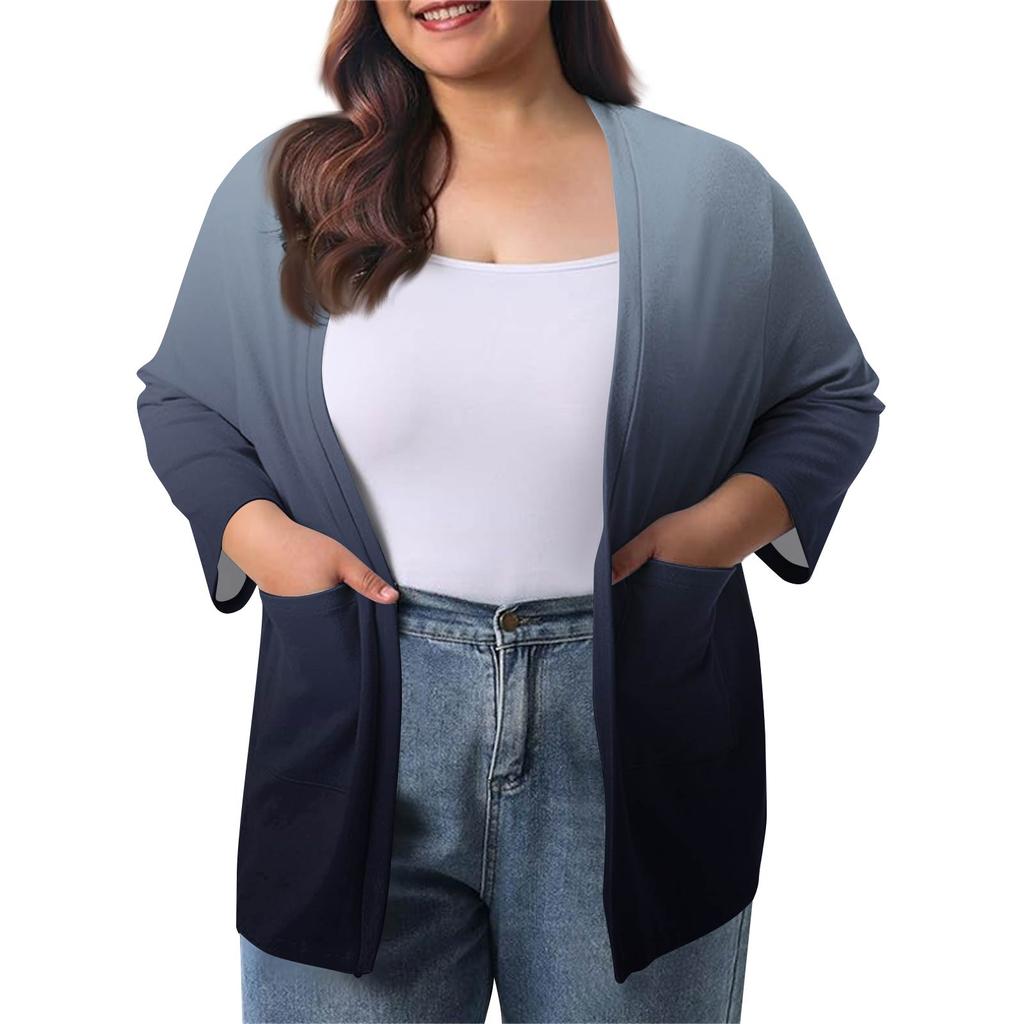 Women's Fall And Winter Fashion Casual Soild 3/4 Sleeve Mid-Length Cardigan Jacket