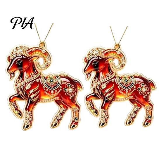 Decorative Ornaments for Christmas 2Pcs 2D Goat Hanging Ornaments, Acrylic Winged Pendants, Year of Office The Auspicious Decorations Tree,