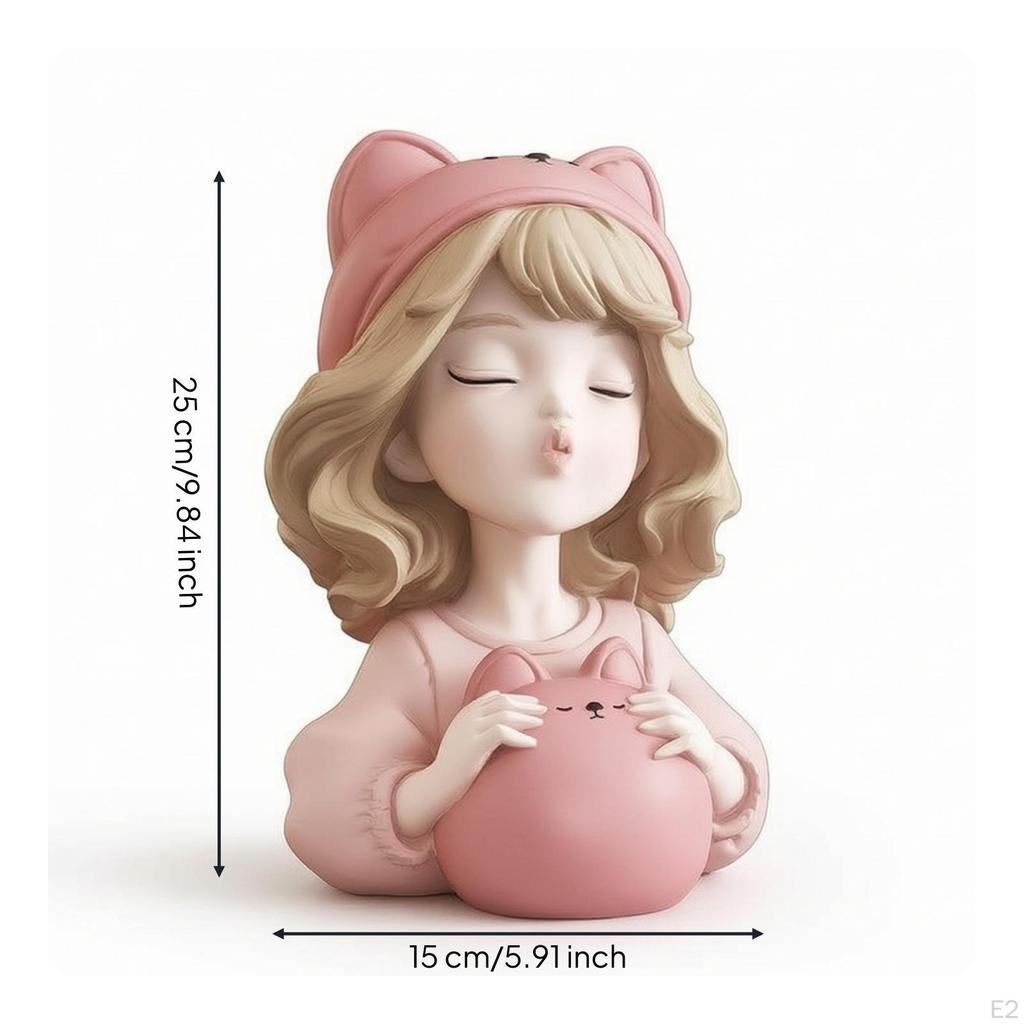 Girl savings Box Decorative Cartoon Piggy Bank Cute Tabletop with Figure for Girls, Kids,