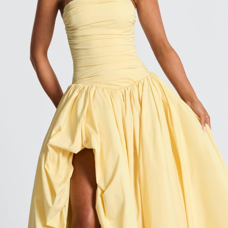 European and American Summer Strapless Sexy Slim Fit Waist Cinching Split Dress Long Skirt