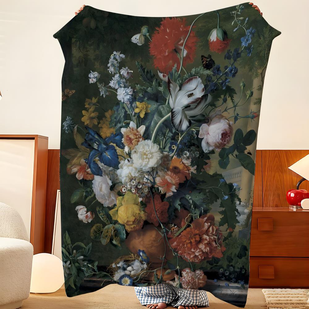 Artist J-Jan v-van H-Huysum Throw Flannel Throw Blanket, Lightweight Cozy, Durable Washable cute Cool