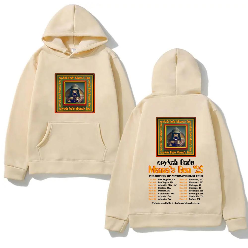 Erykah Badu TOUR2025 Hoody Hip Hop for Autumn/Winter High Quality Comfortable Loose Comfortable Pullovers Fleece Clothes