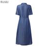 ZANZEA Women Turn Down Collar Summer Casual Short Sleeve Long Dress