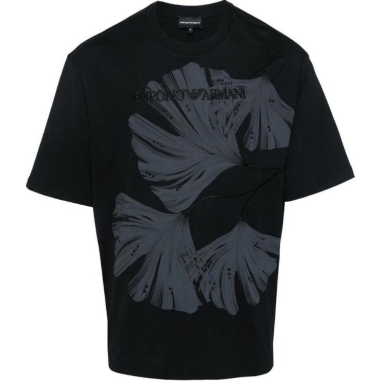

Emporio Armani Logo Embroidered Floral Print Round Neck Short Sleeve T-Shirt Men Tops Black 3D1T6S-1J7FZ-0069 L