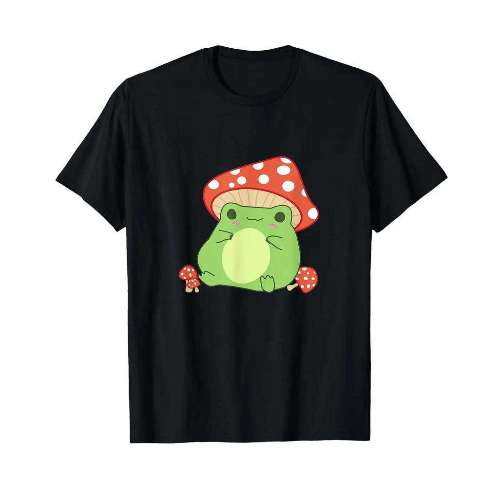 Cottagecore Frog Aesthetic Cute with Mushroom Hat T Shirt Small vintage Washed Comfortable Unisex Breathable Casual Versatile