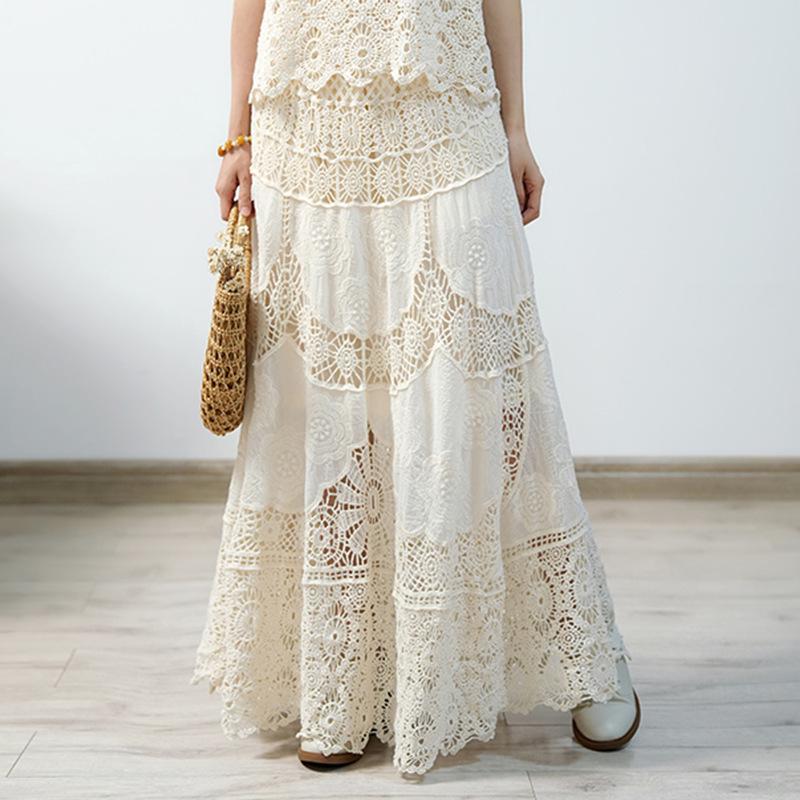 2025 Spring/Summer Bohemian Crochet Lace A-Line Long Skirt
